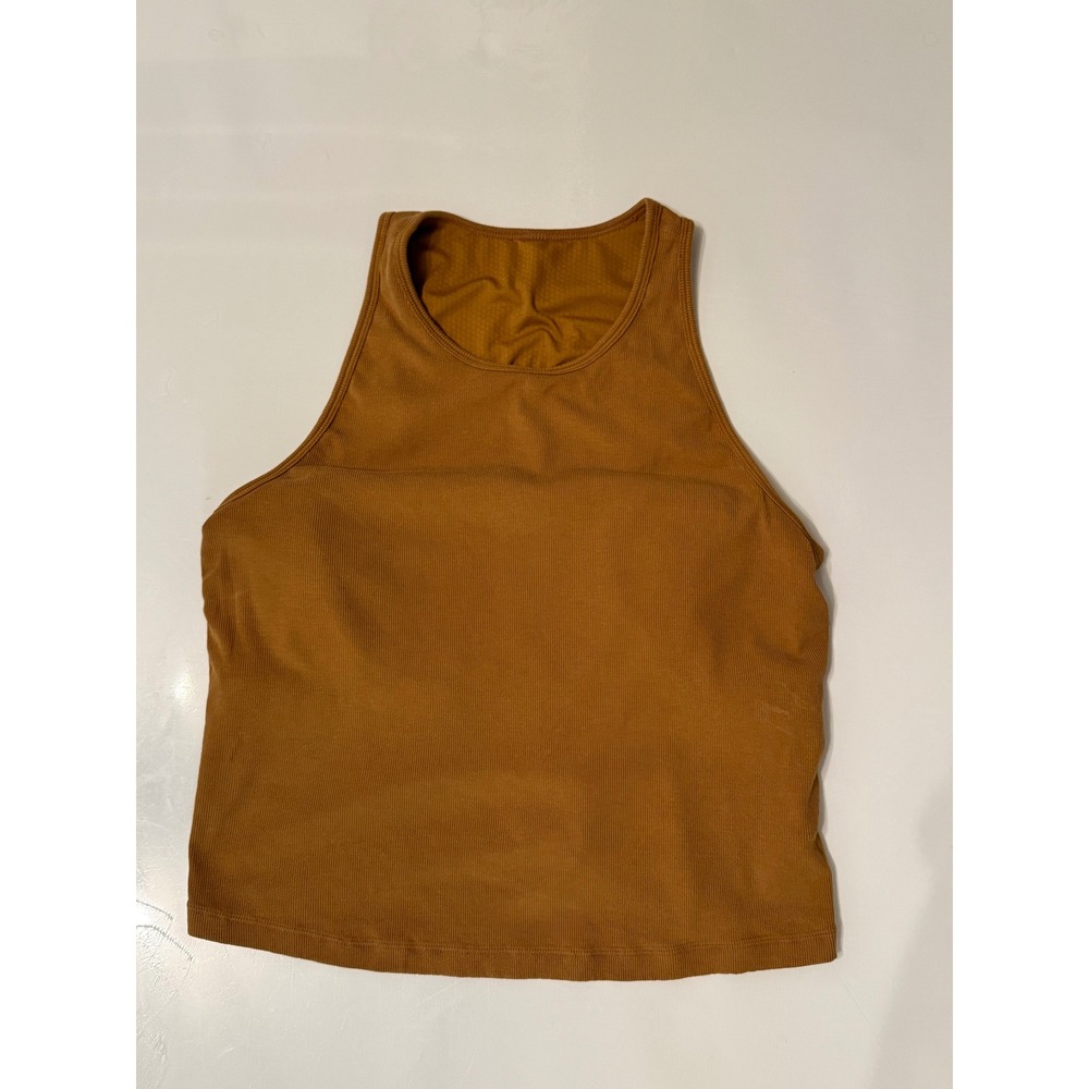 Vuori Pose Plyo Tank Toffee Brown Ribbed High Neck Crop Top VW1009 XL
